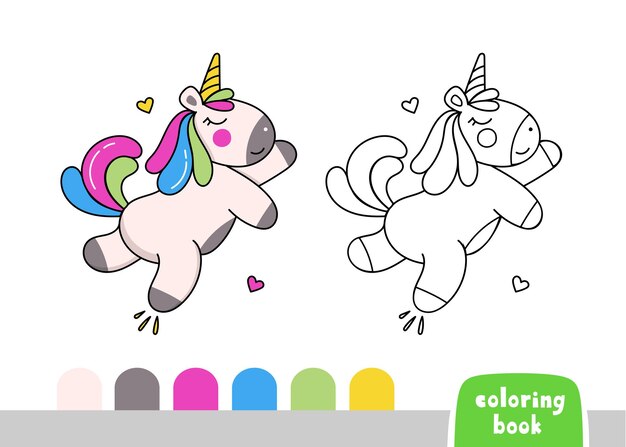 Unicornio lindo libro para colorear para niños página para libros revistas Vector Doodle plantilla