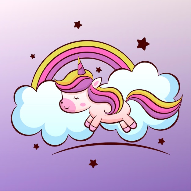 Vector unicornio lindo en las nubes