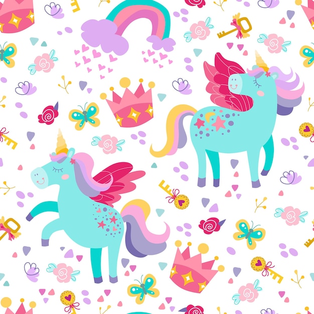 Unicornio lindo patrón sin costuras animal de fantasía vectorial unicornio mágico