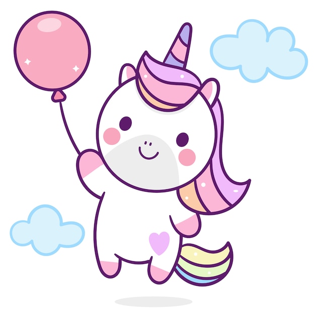 Vector unicornio lindo que sostiene el globo