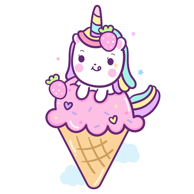 Unicornio lindo vector comiendo helado