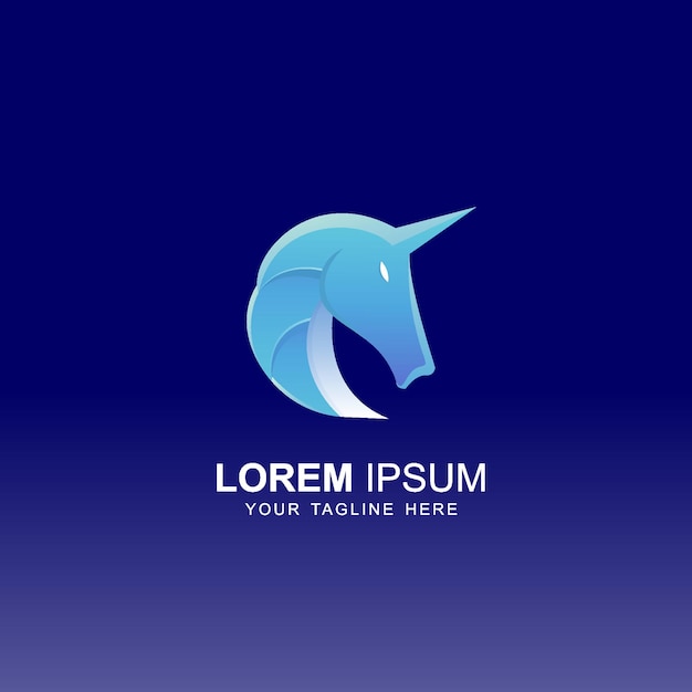 Unicornio logo vector azul degradado diseño