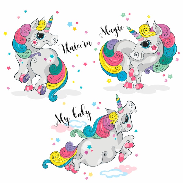 Unicornio mágico. Conjunto. Pony de hadas