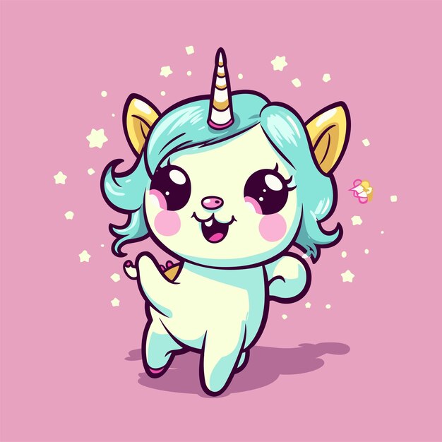 Unicornio mágico dibujado a mano ilustración de dibujos animados de unicornio