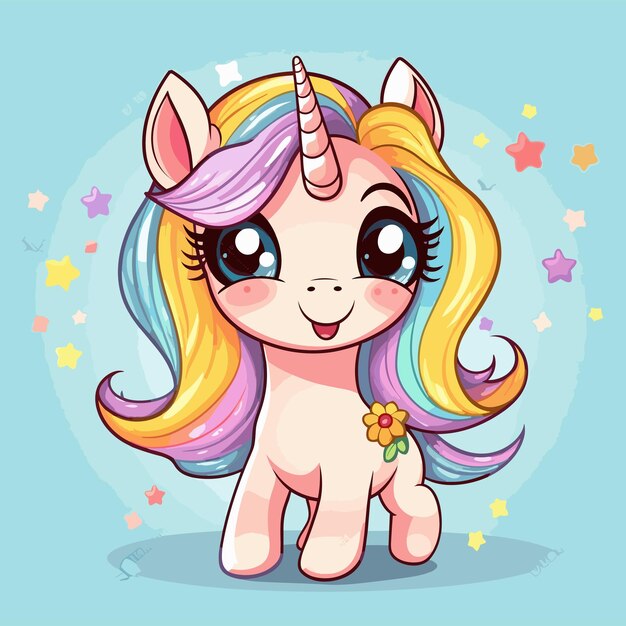 Vector unicornio mágico dibujado a mano ilustración de dibujos animados de unicornio