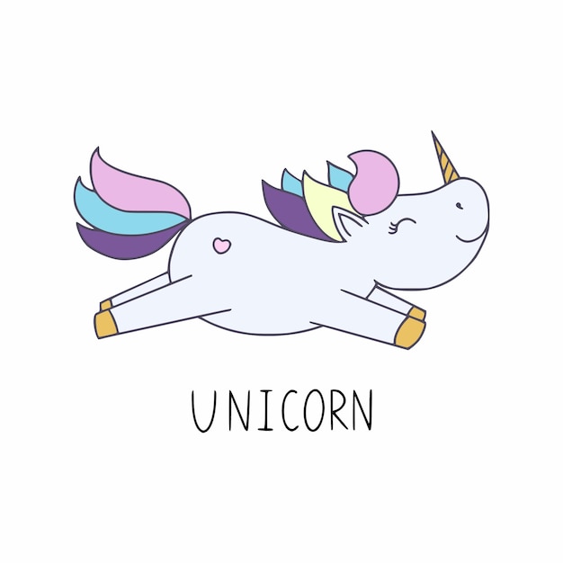 Un unicornio mágico para niña. La inscripción unicornio a mano. Ilustración de vector en el estilo de dibujo. Dibujo para ropa infantil.