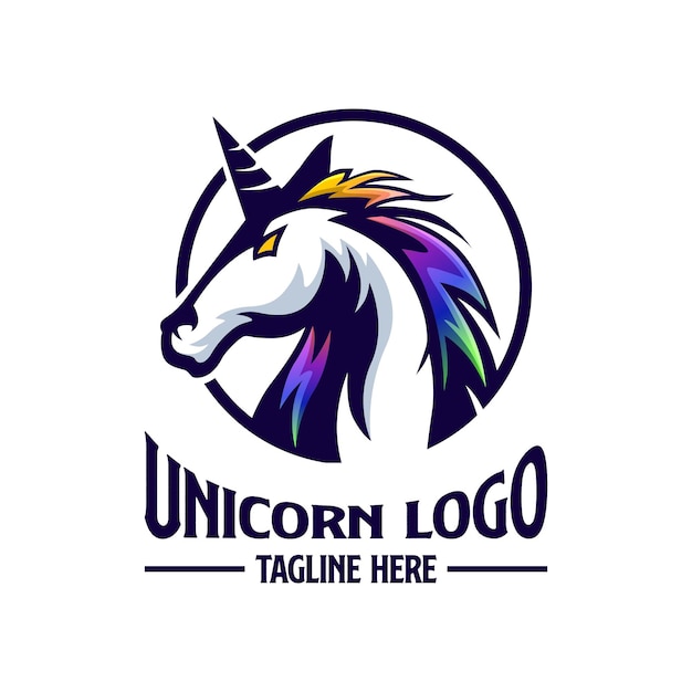 Unicornio mascota logo diseño plantilla inspiración ilustración vectorial