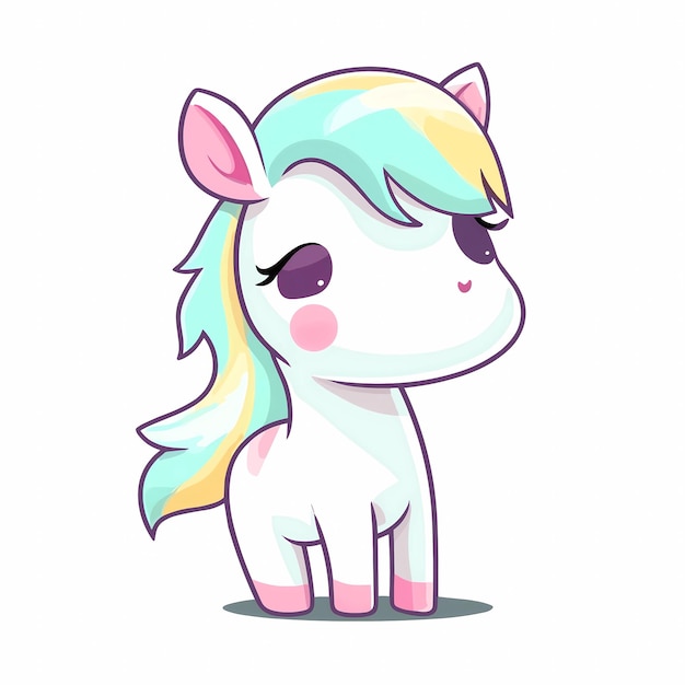 Vector un unicornio con melena rosa y ojos amarillos.