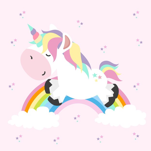 Unicornio mini con arcoiris plano