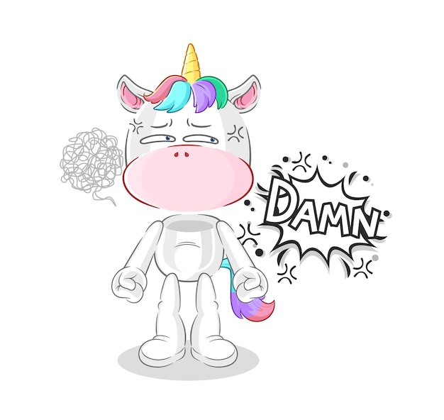 Unicornio muy enojado vector de caracteres de ilustración