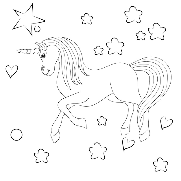 Unicornio niños para colorear página vector diseño imprimible en blanco para que los niños completen vector gratuito