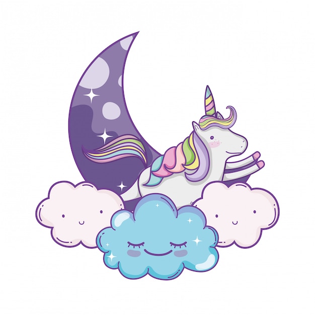 Unicornio en nubes lindas caricaturas