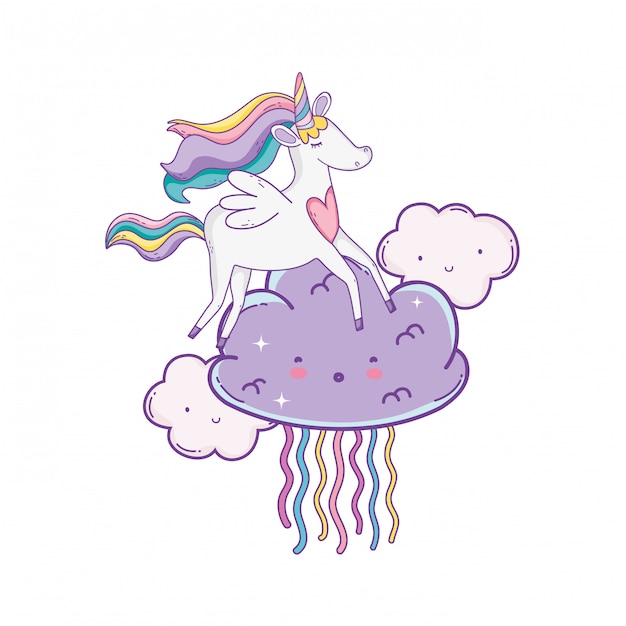 Unicornio en nubes lindas caricaturas
