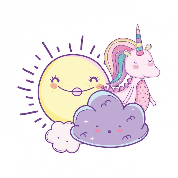 Vector unicornio en nubes lindas caricaturas