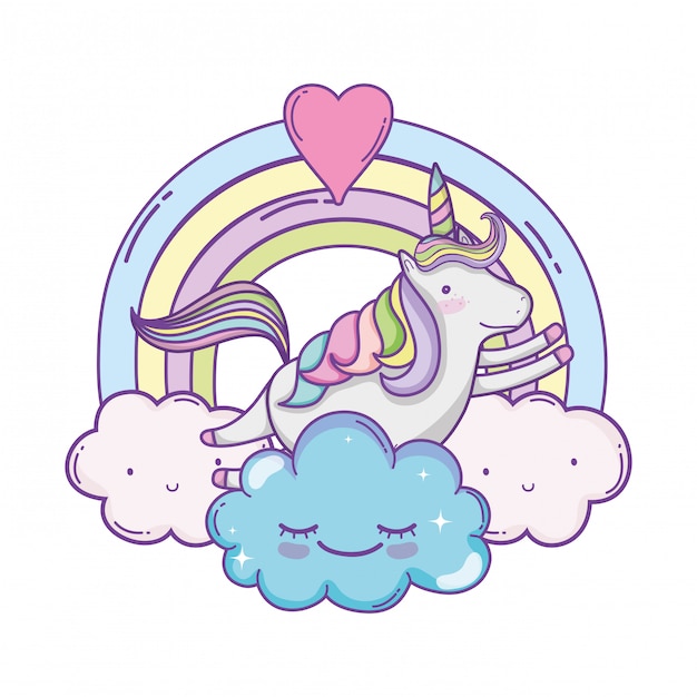 Unicornio en nubes lindas caricaturas