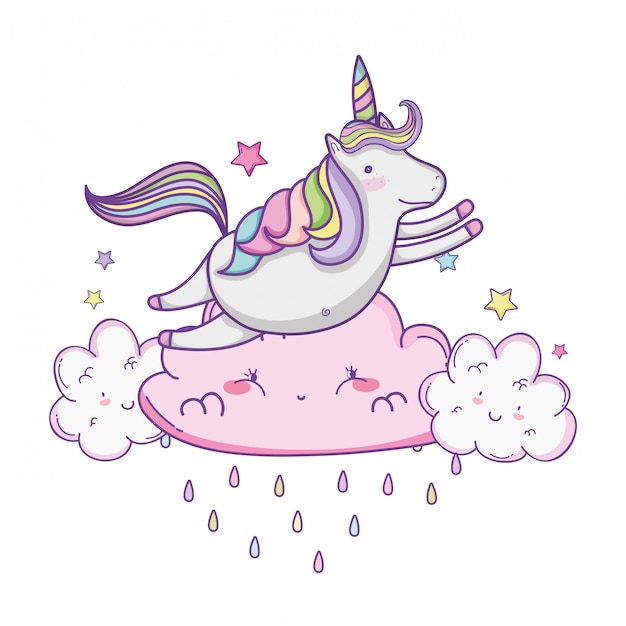 Unicornio en nubes lindas caricaturas