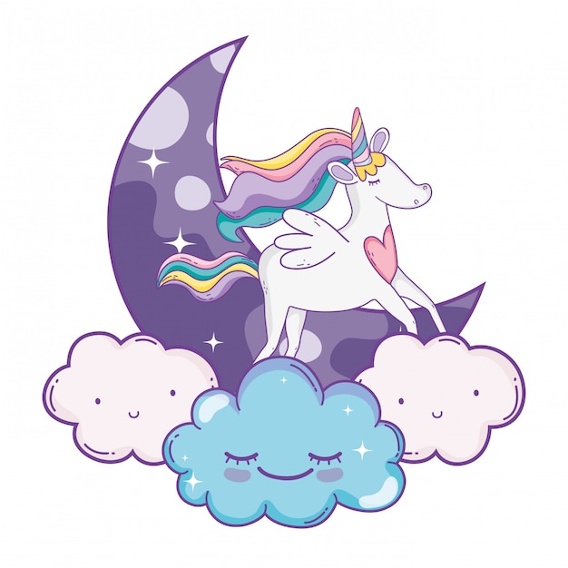 Unicornio en nubes lindas caricaturas