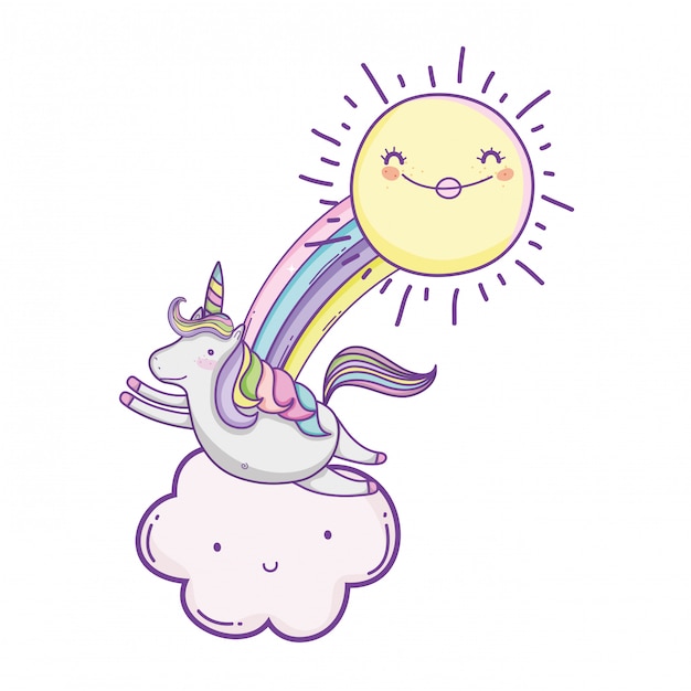 Unicornio en nubes lindas caricaturas