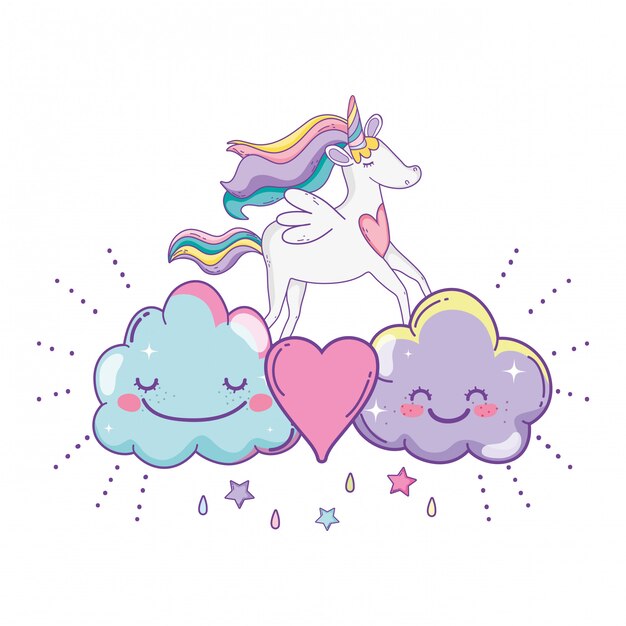 Unicornio en nubes lindas caricaturas