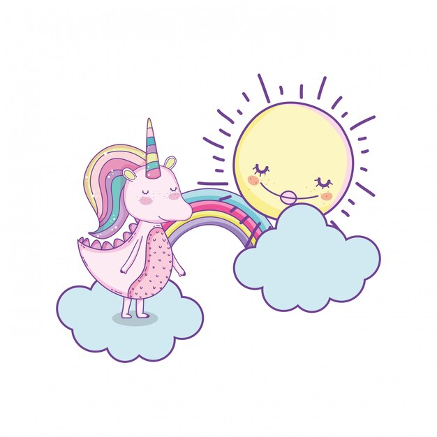 Unicornio en nubes lindas caricaturas