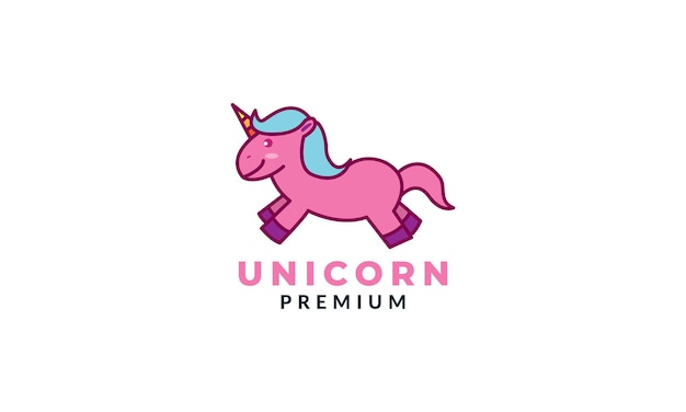 Unicornio o caballo lindo dibujo animado salto logo icono vector ilustración