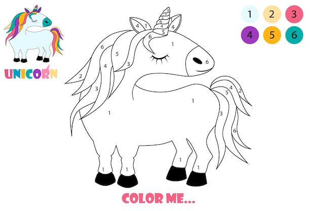 Unicornio de página para colorear de dibujos animados, lindo caballo de dibujo para niños. contorno de unicornio de personaje de ilustración vectorial para colorear.