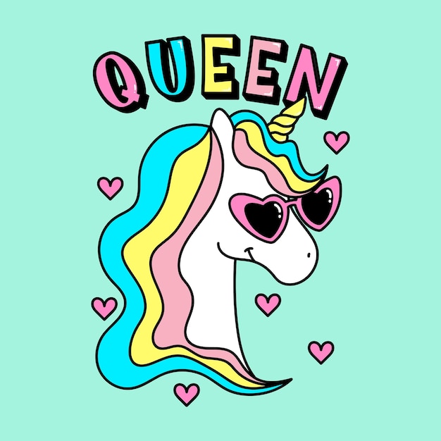 Vector un unicornio con las palabras reina en él