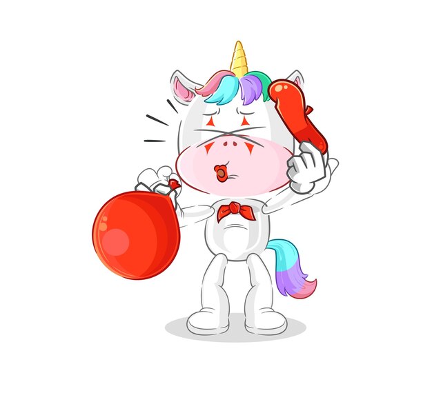 Unicornio pantomima soplando globo dibujos animados mascota vector