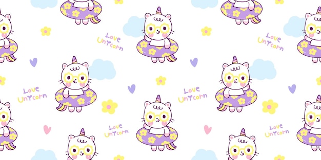 Unicornio de patrones sin fisuras con goma elástica animal kawaii