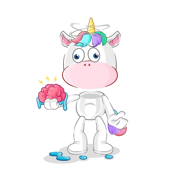 Unicornio sin personaje de dibujos animados de vector de cerebro