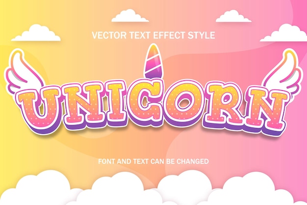 Unicornio pony colorido 3d texto editable efecto fuente estilo plantilla lindo kawaii fondo diseño