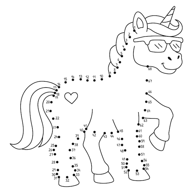 Unicornio punto a punto con gafas de sol aislado