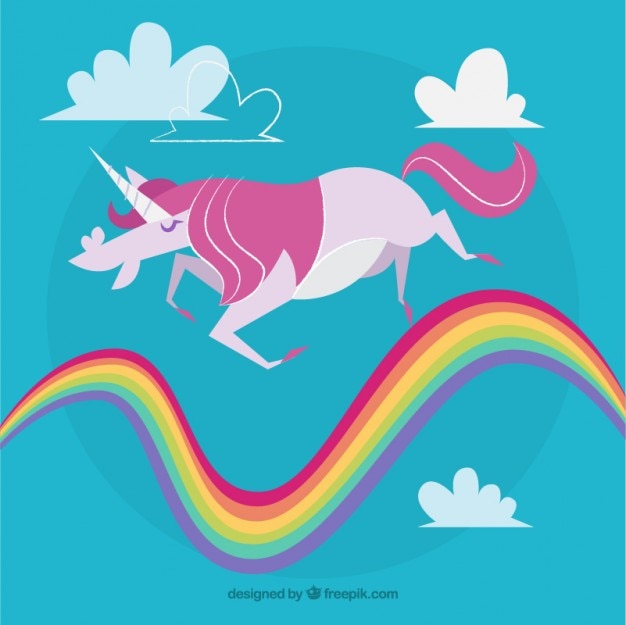 Vector unicornio rosa caminando por el arcoiris