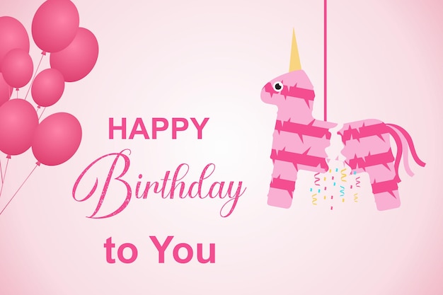 Un unicornio rosa con un unicornio rosa que te dice feliz cumpleaños.