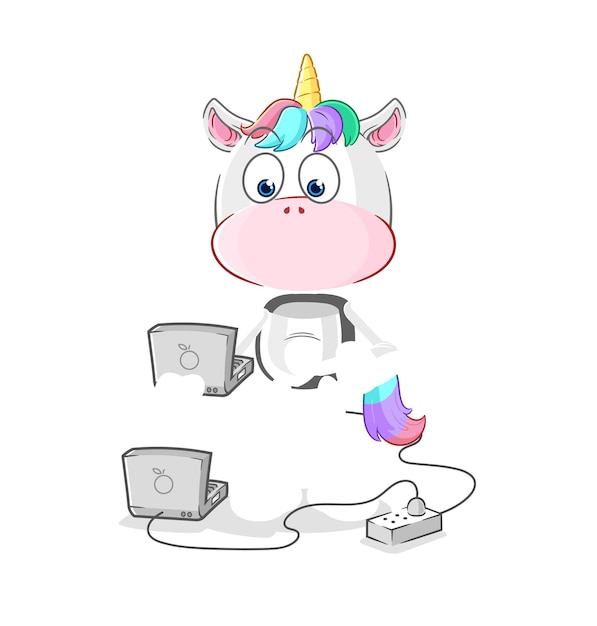 Unicornio con vector de dibujos animados de mascota portátil