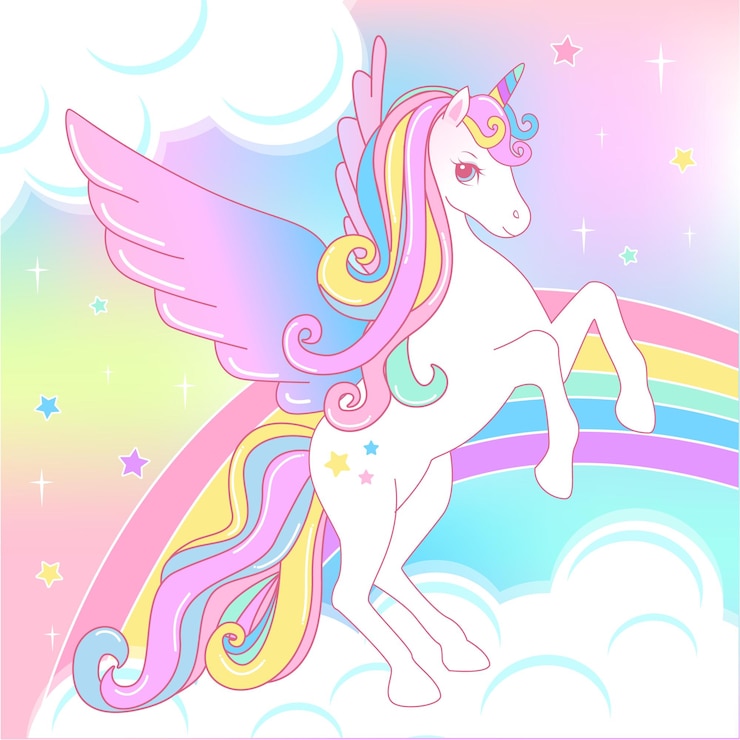 Vector unicornio vector mágico con melena de arco iris