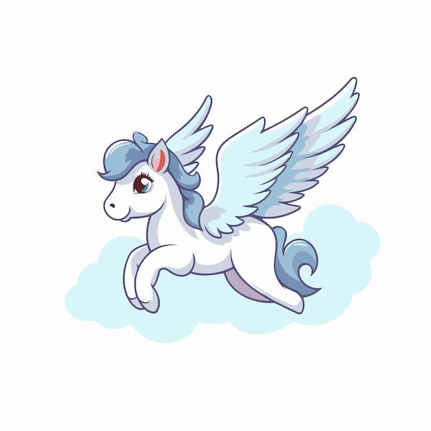 Vector unicornio volando en las nubes ilustración vectorial al estilo de dibujos animados