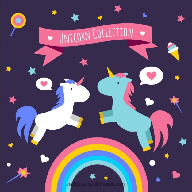 Unicornios enamorados con elementos