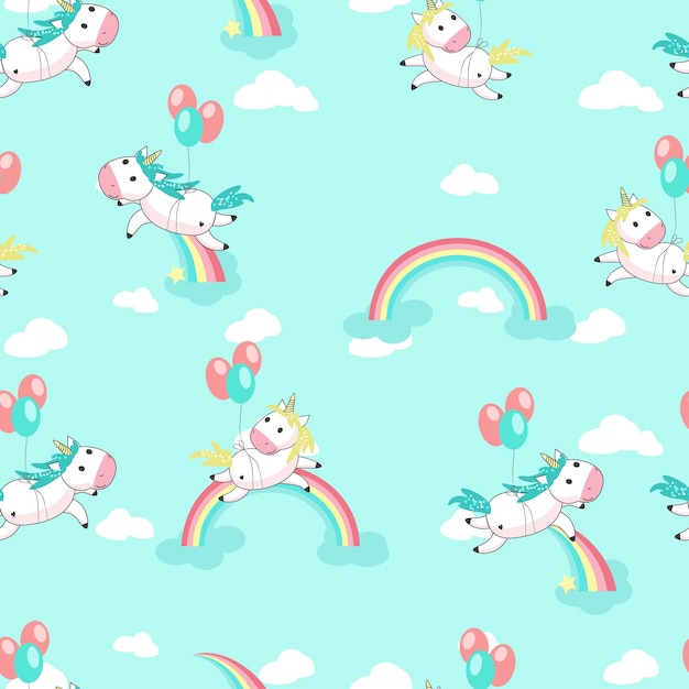 Unicornios con globos vector de patrones sin fisuras