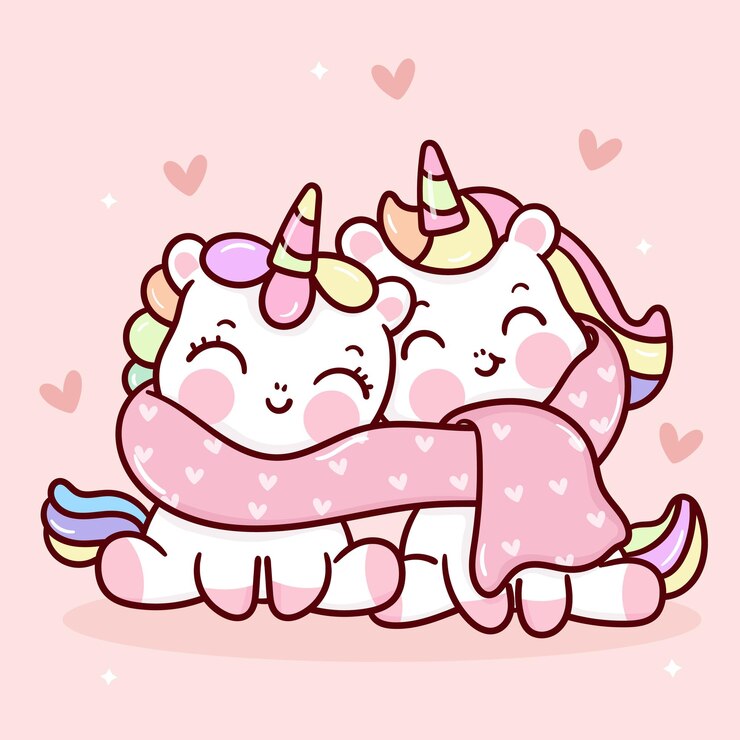Vector unicornios lindos dibujos animados dulce pareja kawaii día de san valentín