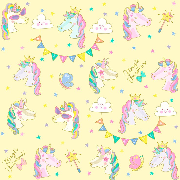 Vector unicornios mágicos lindo ilustrado de patrones sin fisuras