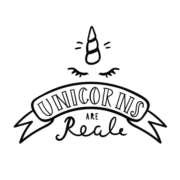 Los unicornios son letras vectoriales reales dibujadas a mano Cartel inspirador Lindo arte de pared de guardería