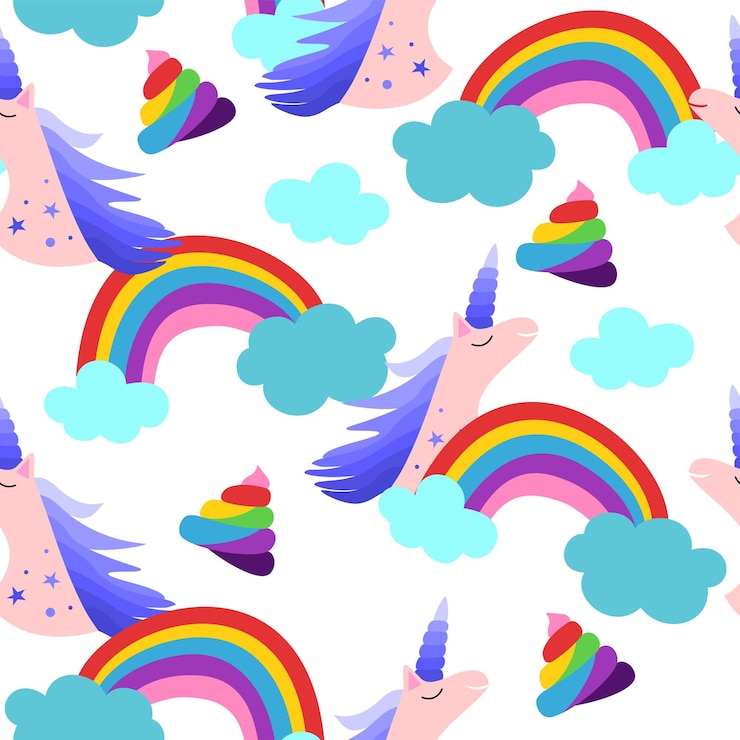 Vector unicornios vector patrón turd unicornio patrón sin costuras mierda color ornamento arco iris
