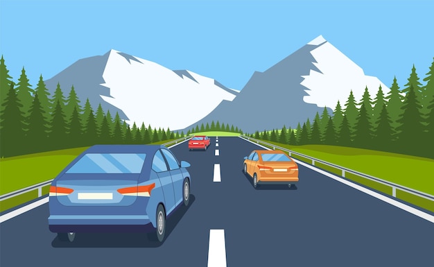 Vector unidad de carretera con hermoso paisaje