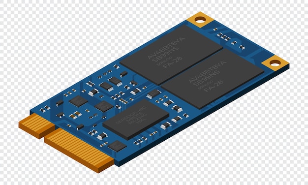 Unidad de estado sólido isométrica Ilustración de almacenamiento SSD Ilustración SSD M2 Componentes de hardware de computadora Ilustración vectorial