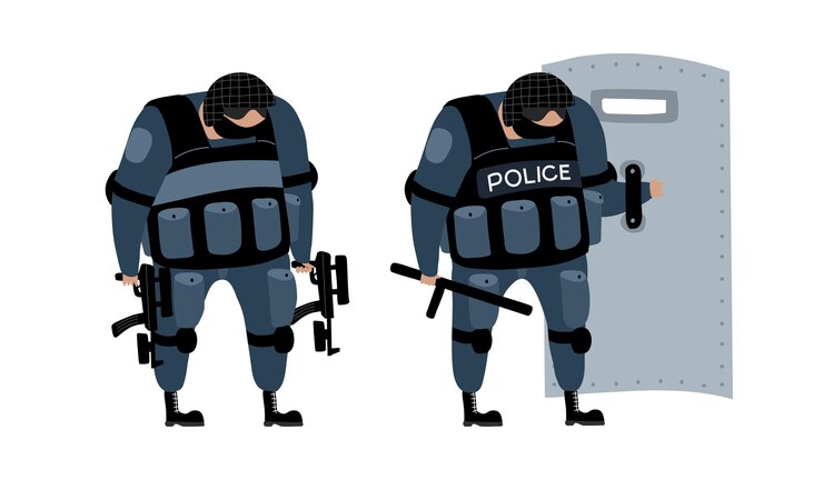 Vector una unidad de fuerzas especiales con escudo un policía moderno un castigador para reprimir disturbios callejeros
