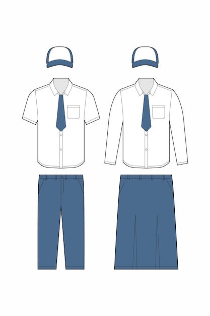 un uniforme azul con corbata y una camisa en él Indonesia Uniforme sma