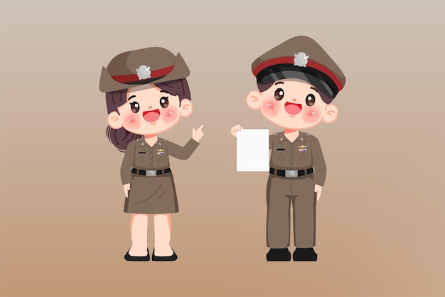 Uniforme de policía tailandés y mujer policía