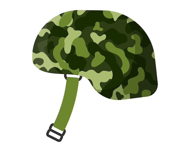 Uniforme de soldado, casco militar de camuflaje caqui verde oliva o gorra para proteger la cabeza. concepto militar para ejército, soldados y guerra. ilustración aislada de dibujos animados vectoriales.