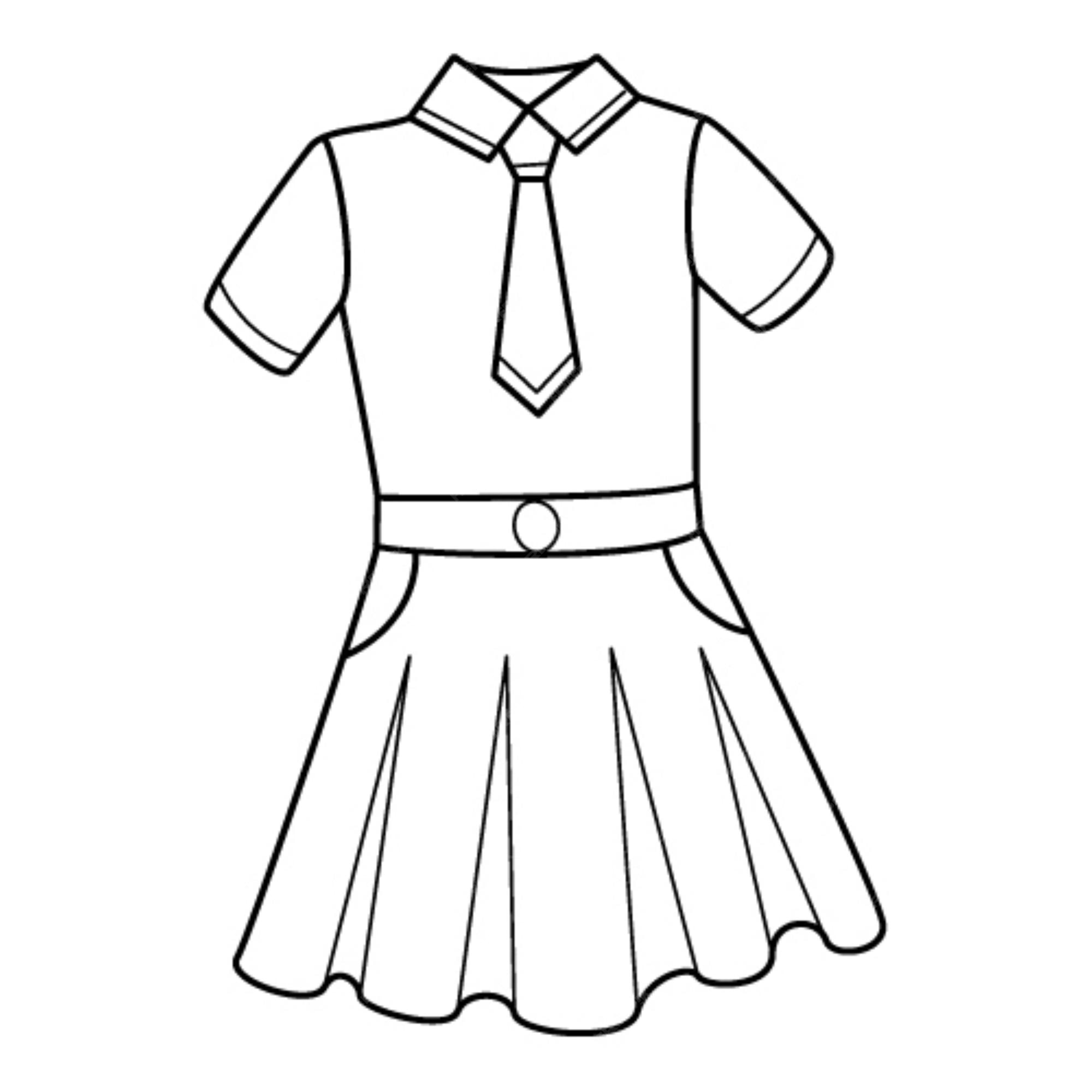 Uniformes escolares para niñas una blusa con corbata y falda. garabatear.  dibujado a mano ilustración en blanco y negro | Vector Premium